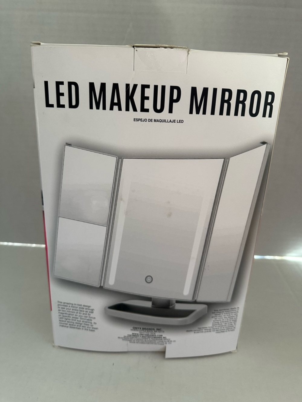 LED Makeup Mirror with Tri-Fold Panels - White